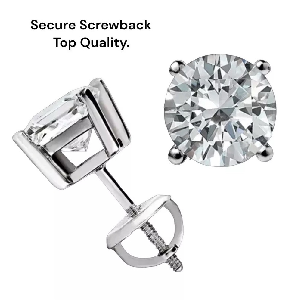 4.00 Ct Round Cut VVS1/D Certified Moissanite Stud Earrings 14k White Gold 8mm - Picture 7 of 12